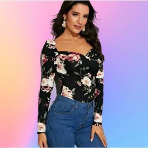 Floral Sweetheart Neck Top